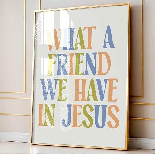 What A Friend We Have In Jesus, Christian Wall Art, Kids Christian Prints Church Nursery Decor Bible Verse Print Retro Poster What A Friend We Have In Jesus Wall Art thumbnail 3