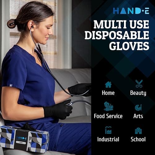 Hand-E Touch Black Nitrile Disposable Gloves Large, 50 Count - BBQ, Tattoo, Hair Dye, Cooking, Mechanic Gloves - Powder and Latex Free - Tattoo Supplies thumbnail 6