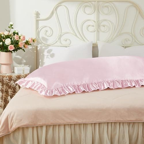 HommxJF Blush Pink Satin Pillowcases Body Pillow for Hair and Skin,Blush Pink Body Pillow Silk Pillowcase with Envelope Closure Princess Room Decoration thumbnail 4
