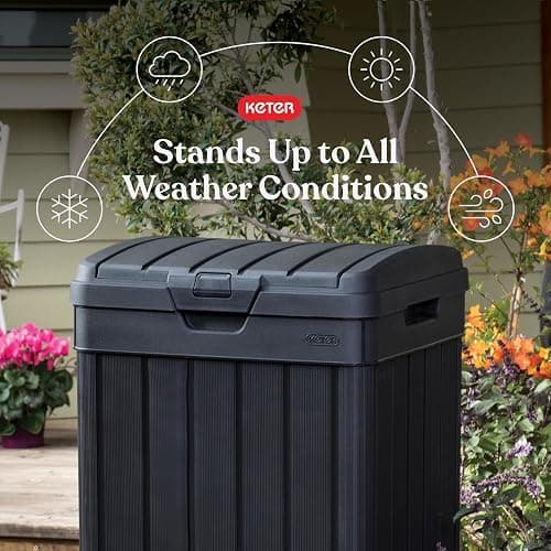 Keter Baltimore Resin 38 Gallon Outdoor Kitchen Trash Can with Lid and Drip Tray for Easy Cleaning-Perfect for Patio Dining, Black thumbnail 3