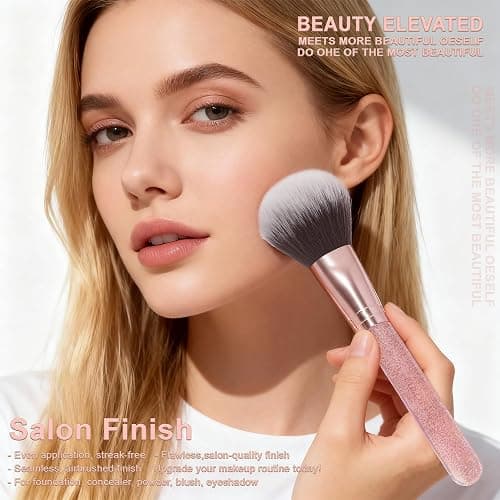 HEDIVIA Pink Makeup Brushes Set 14 Pcs Professional, Synthetic Foundation Concealer Powder Blush Eyeshadow Brushes with 2 Powder Puffs & Dual-ended Mask Applicator, Gifts for Women Teen Girls thumbnail 5