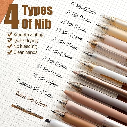 Four Candies Moor Series Gel Pens, Aesthetic Black & Brown Ink Pens with 0.5 mm Fine Point, Boho School Office Supplies Neutral Beige Desk Accessories, Set of 12 thumbnail 4