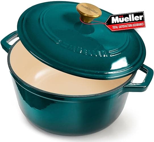Mueller DuraCast 6 Quart Enameled Cast Iron Dutch Oven Pot with Lid, Heavy-Duty, Oven Safe up to 500° F & Across All Cooktops, Wedding Registry Ideas & Gifts, Emerald - Image 1