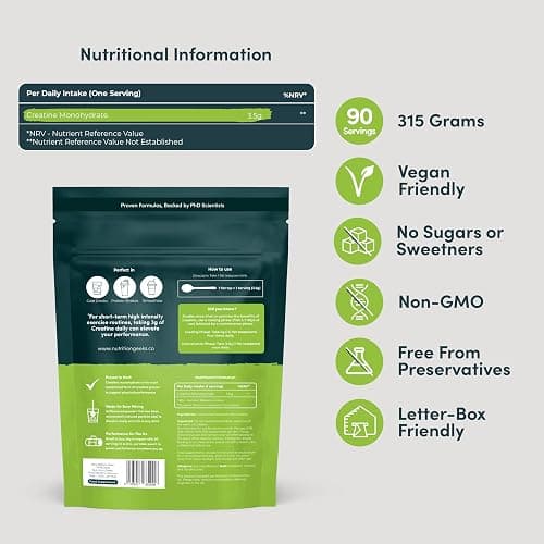 Pure Creatine Monohydrate Powder - 315g (90 Servings) - Easy Dissolve Creatine Powder, Unflavoured & Micronised (Not Creatine Gummies or Creatine Tablets), Vegan Creatine for Women and Men thumbnail 4