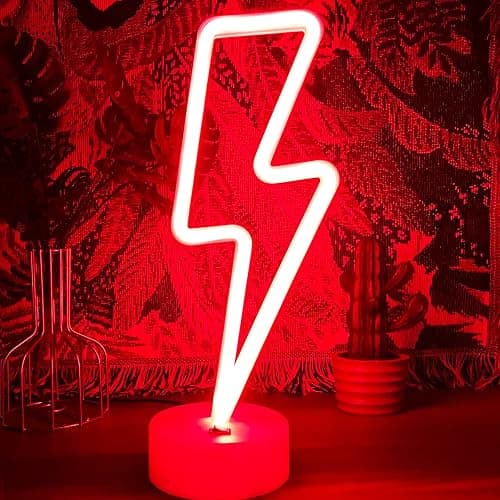VIFULIN Lightning Bolt Neon Signs Red Lightning Neon Sign Light for Bedroom, USB/Battery Operated Thunder Lamp Neon Sign, Stand Lightning Shape LED Sign Decor for Shelf Desk Table Game Room Man Cave thumbnail 8
