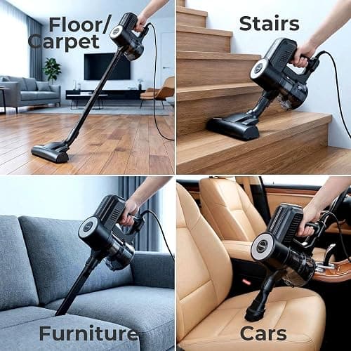 Roomie Tec Corded Stick Vacuum Cleaner - 450W, Lightweight 2-in-1 Handheld with Powerful Suction, Bagless HEPA Filter, Large Dust Capacity (Black) thumbnail 3