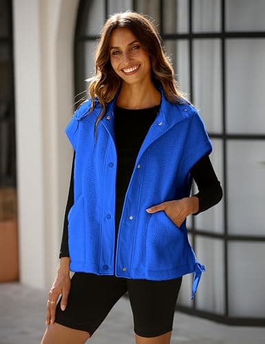 OPCAKM Women's Fuzzy Fleece Vest Oversized Sleeveless Sherpa Jacket Warm Button Down Gilet Outerwear with Pockets thumbnail 5