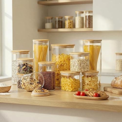 HomArtist Square Glass Jars with Bamboo Lids 27 FL OZ [Set of 6], Glass Canisters with Airtight Lids, Glass Food Storage Containers for Coffee, Sugar, Tea, Candies, Cookies,Best for Kitchen & Pantry thumbnail 2