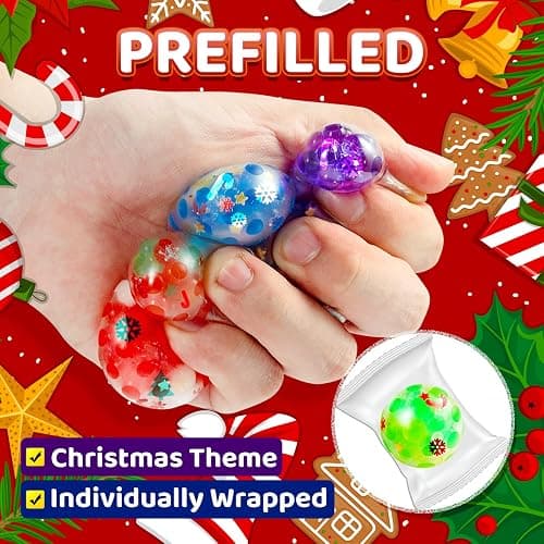 KIDRENFUN Christmas Party Bag Fillers Kids - 24 PCS Stocking Fillers Eve Box Fillers, Stress Ball for Kids Bulk, Class Prizes Mini Fidget Squishy Ball, Xmas Party Favours Boys thumbnail 2
