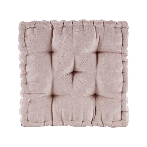 Intelligent Design Azza Floor Pillow, Large Cushions Sitting for Adults, Floor Pillow for Meditation or Yoga, Lustrous Chenille Tufted with Scalloped Edges for Bench/Chair Cushion, 20"x20"x5" Blush - Image 1