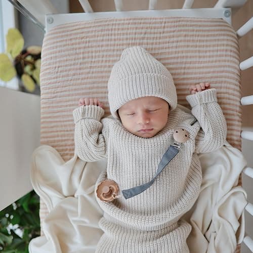 mushie Extra Soft Muslin Fitted Crib Sheet | 192 Thread Count | 28"x 52" (Natural Stripe) thumbnail 4
