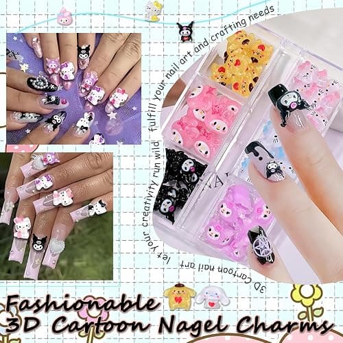 3D Cartoon Nägel Charms - 96 Pcs Niedlich Nagel Schmuck - Nagelschmuck mit Hase Katze Welpe Design - Bunt Zeichentrick-Tier Nagelstecker Schmucksteine - Nail Charms für Frauen Mädchen DIY-Dekoration thumbnail 4