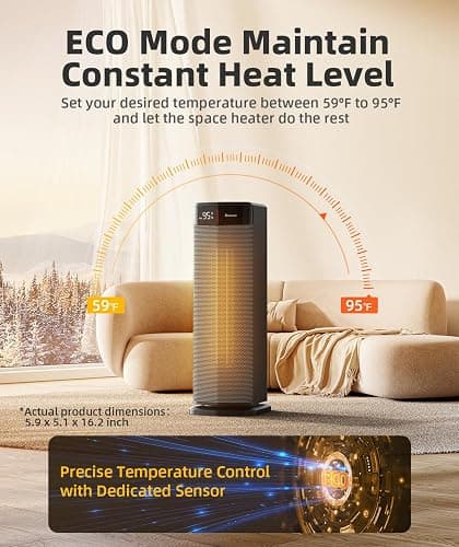 BREEZOME Space Heater for Indoor Use, 1500W Fast Heating Electric Heater with Thermostat & 24H Timer, 90°Oscillating PTC Ceramic Heater, Portable Room Heaters for Home Bedroom Office, Dark Grey thumbnail 6
