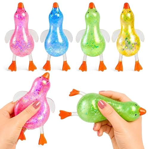 Glitter Duck Squishy - Blue Green Pink Yellow 4 PCS Squishy - 2026 Upgraded Ducks for Adults Teens Squeeze Easter Basket Stuffers & Stocking Stuff - Image 1
