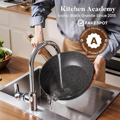 Kitchen Academy Induction Cookware Set-17 Piece Non-stick Cooking Pan Set, Black Granite Pots and Pans Set thumbnail 3