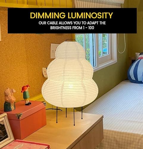 Akia Collection Noguchi Akari Rice Paper Lantern Lamp - Dimmable Japanese Table Lamp with Washi Paper Shade, Bulb Included - Japandi Bedside, Desk Light thumbnail 4
