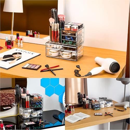 Clear Acrylic Makeup Organizers for Vanity,Countertop,3 Pack Make up Drawer Organizer With Makeup Brush Holder,Plastic Skincare Organizers for Hair Accessories,Beauty,Hair Products,Bathroom,Dresser thumbnail 5