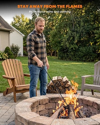 Stanbroil 40 Inch Fire Pit Poker with Hook for Campfire Fireplace Bonfire | Heat resistant handle, solid steel material, for fireplace bonfire camping wood stove indoor & outdoor thumbnail 2