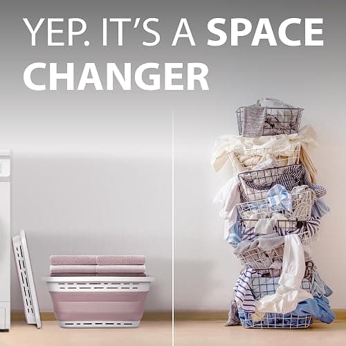 BROOKSTONE, 1 UNIT, 11 GALLONS - [OUR LARGEST BASKET EVER] 24" Collapsible Laundry Basket, Comfort Non-Slip Grip Handles, Minimalist Space Saving Design, Portable Pop-Up Hamper, [BPA FREE] - Blush thumbnail 4