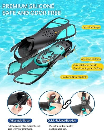 Ubekezele Snorkeling Gear for Adults Men Women,4 in 1 Snorkel Set with Panoramic View Diving Mask Anti-Fog Anti-Leak,Dry Top Snorkel,Fins and Travel Bag for Swimming,Snorkeling and Travel Diving thumbnail 4