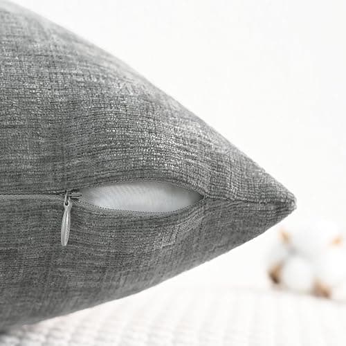 CaliTime Throw Pillow Covers Decorative 22 X 22 Inches Pack of 2 Cozy Chenille Cushion Cases for Couch Sofa Bed Living Room Home Medium Grey thumbnail 3