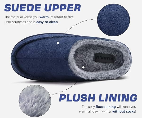 KuaiLu Mens Clog Slippers with Arch Support Suede Faux Fur Memory Foam Warm House Shoes Comfortable Slip-on Mans Bedroom Indoor Outdoor Slippers Rubber Sole thumbnail 5