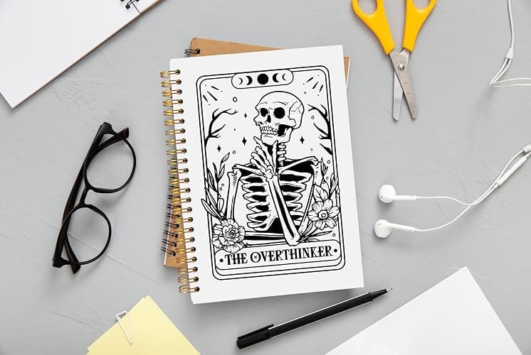 Ecezatik the Overthinker Tarot Card Notebook Journal, Gothic Goth Skull Notebook Journal, Witchy Journal, Goth Office Supplies, Witchy Stuff Spiral Notebook 5.5x8.3 thumbnail 2