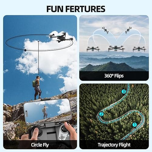Drone with Camera 1080P HD, FPV Foldable Mini Drone for Beginners Kids Boys Girls, with 2 recharging Batteries, Carrying Case, One Key Start, Stable Hover, Trajectory Flight, Toys Gifts (Black) thumbnail 7