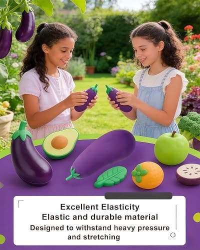 Stretchy Glue-Sand Filled Rubber, Latex Soft Decompression Toy,Squishy Toy, Fake Fruits and Vegetables,High-Elastic Stretchable, Decompression Toy for Adults and Children (Eggplant-2 Pack) thumbnail 8