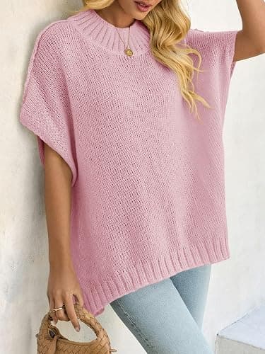 Saodimallsu Womens Oversized Sweater Tops Summer Lightweight Batwing Half Sleeve Casual Loose Knit Pullover Shirts thumbnail 3