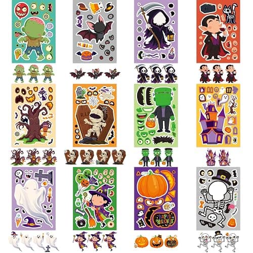 48 Sheets Halloween Stickers for Kids, Halloween Decorations, Halloween Party Favors, Cute Assorted Halloween Crafts Stickers for Party, Classroom, Treat Bags thumbnail 7