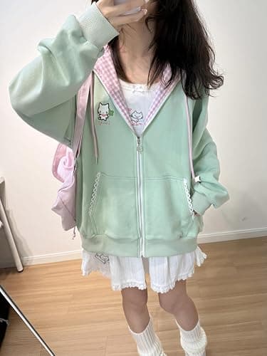 Dynict Womens Y2K Zip Up Cute Graphic Hoodies Cat Ears Casual Cartoon Harajuku Kawaii Clothes Oversize Streetwear Jacket thumbnail 5