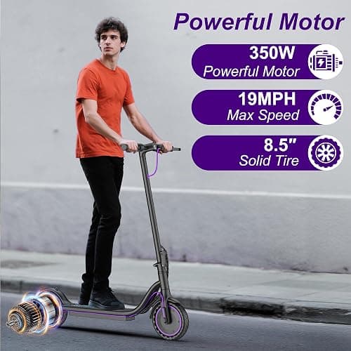 Sigravy Electric Scooter for Adults, Foldable Commuter E Scooter for Teens, 350W Motor, 19 MPH, Up to 21 Miles Range, 8.5" Solid Tires, Cruise Control, Dual Brakes, LED Display thumbnail 4