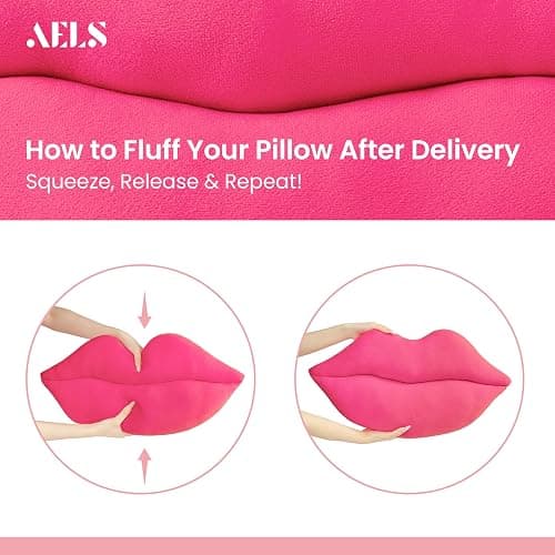 AELS 3D Large Lips Throw Pillows, Soft Decorative Love Pillows, Velvet Cute Pillow, 24 x 12 inches for Couch, Sofa, Bed, Living Room, Bedroom, Vivid Pink thumbnail 3