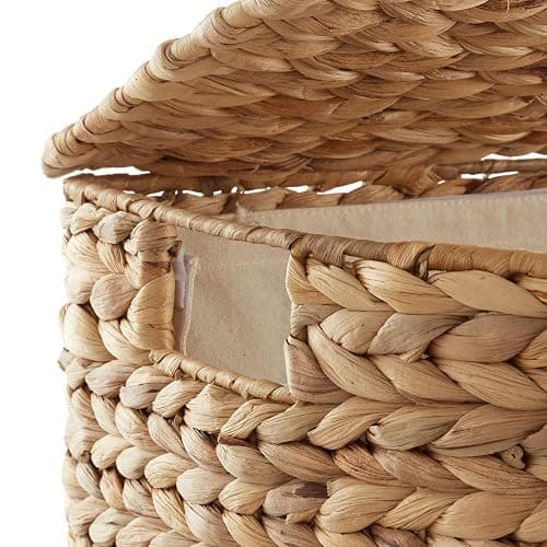 Casafield Half Moon Laundry Hamper with Lid and Removable Liner Bag - Natural, Woven Water Hyacinth Laundry Basket for Clothes and Towels thumbnail 6