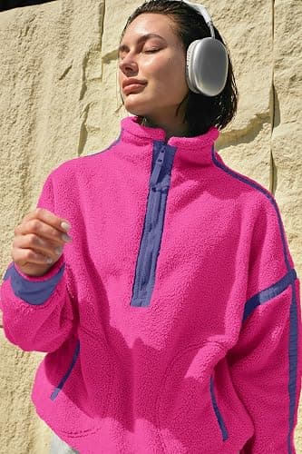 Panadila Womens Half Zip Fleece Pullover Sherpa Jacket | Quarter Zip Tops, Fuzzy Sweater, Soft Cozy Sweatshirt with Pockets, Winter, Warm Coat, Travel Outfits thumbnail 6