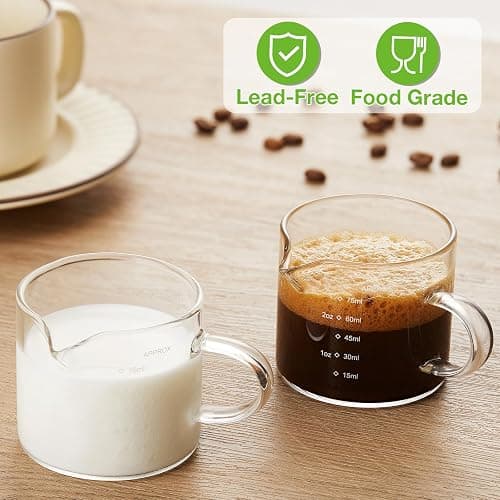 Mfacoy 2 Pack Measuring Cups, 75ML Espresso Cups with Handle, Espresso Shot Glasses with V-Shaped Mouth, Clear Accessories, Milk Frothing Pitcher thumbnail 5