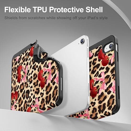 May Chen for iPad (A16) 11th Generation Case 11 Inch 2025, iPad 10th Gen Case 2022 10.9 inch, Trifold Stand with Auto Wake/Sleep Soft TPU Protective Stand Back Cover, Cherry & Cheetah thumbnail 5