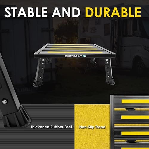 DEPSUNNY Adjustable Height Aluminum RV Step, Stable Foldable Platform Step Stool, Supports Up to 1,000 lb, Non-Slip Rubber Feet and Platform Mat, Easy to Carry (Black) thumbnail 3