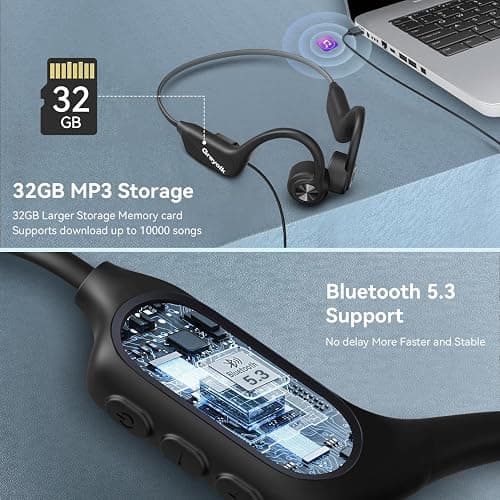 GREYOLK Swimming Headphones,Bone Conduction Headphones Bluetooth 5.4,IP68 Waterproof,32G Memory Sports Headphone,Underwater Headphone with MP3-Player for Swim,Open Earphones for Swimming Running thumbnail 7