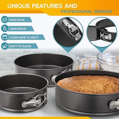 HIWARE Springform Pan Set of 3 Non-stick Leakproof Round Cake Pan Set Includes 3 Pieces 6" 8" 10" thumbnail 3