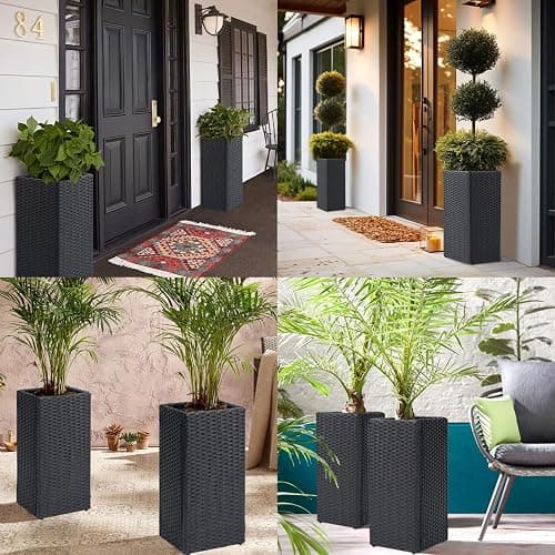 LEWIS&WAYNE Set of 2 Tall Planters for Outdoor Plants Handmade 24'' Wicker Tall Square Planter Box with Removable Liners Modern Planter for Indoor Outdoor Garden Patio Front Porch - Black thumbnail 6