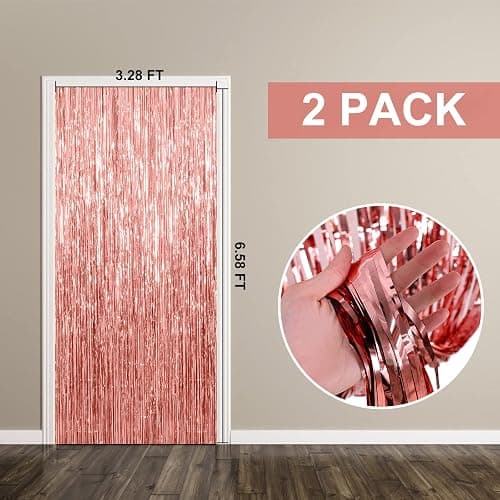 2 Pack Rose Gold Backdrop Birthday Decorations Foil Curtain Bachelorette Party Decor Rose Gold Decor Party Streamers Groovy Birthday Decorations Backdrop thumbnail 7
