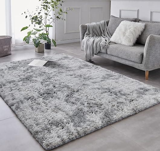 TABAYON Shag Area Rug, 5x7 Ft Tie-Dyed Light Grey Upgrade Anti-Skid Durable Rectangular Cozy High Pile Soft Throw Rug for Nursery/Living Room - Image 1