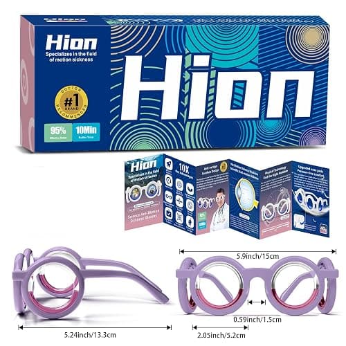 Hion Motion Sickness Glasses,Relieve Carsickness Airsickness Seasickness Glasses,Ultra-Light Portable Nausea Vertigo Glasses, No Lens Liquid Glasses for Adults or Kids(Violet-1Pair) thumbnail 6
