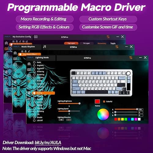 AULA S75 PRO Wireless Mechanical Keyboard with Screen&Knob, 75% Hot Swappable Gaming Keyboard with Pre-lubed Switches, RGB Backlit, PBT Keycaps Creamy Sounding Pc Gaming Keyboards thumbnail 8