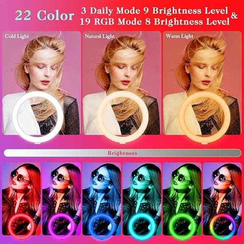 Ring Light avec Trépied Grand, 182cm/71.5” Trepied Smartphone Lumineux, Anneau Lumineux 10" pour Selfie, Maquillage, Camera Vlog, TikTok thumbnail 2