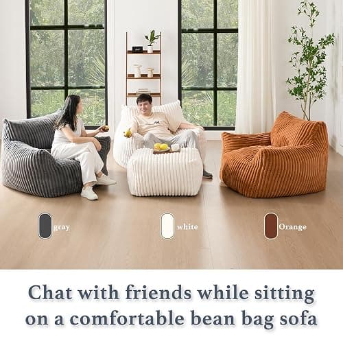 Giant Plush Bean Bag Chair for Adults with Armrests - Oversized Comfy Grey Beanbag Lounge Lazy Floor Sofa Accent Chair for Living Room, Bedroom & Dorm, Cozy Fluffy Single Cloud Mini Couch thumbnail 8