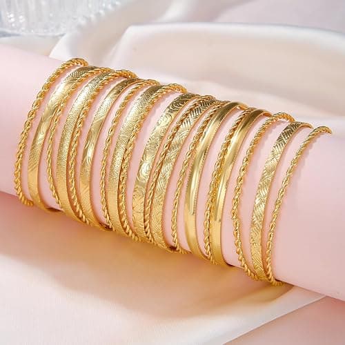 RINTOLER 16Pcs Gold Bangle Bracelets for Women - Multi Layer Stackable Textured Bracelets Boho Jewelrys Set. thumbnail 7