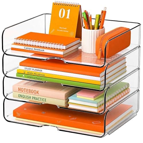 DCA 4 Tier Large Capacity Desk Organizer, Clear Stackable Paper Tray | High-Volume File Storage | Office, Home & School Use | Easy Assemble | Letter & A4 Compatible thumbnail 2